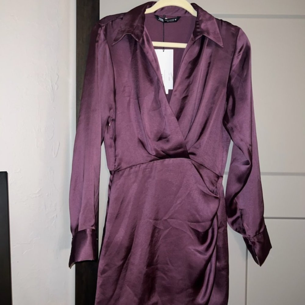 ZARA XS Purple Satin Effect Dress BRAND NEW